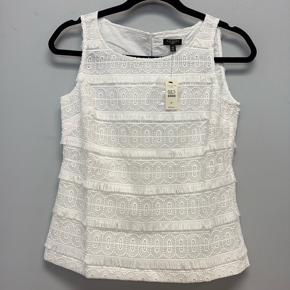 NWT Talbots White Fringed Tank Top Size 0P